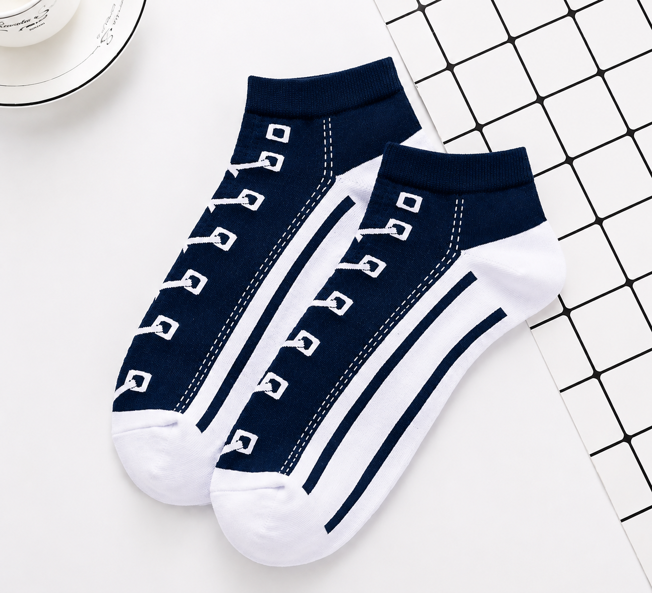 Navy Laced Shoe Socks