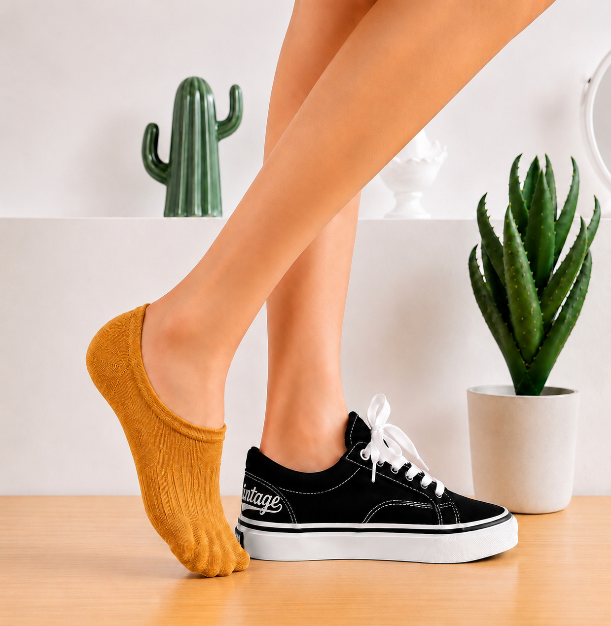 Orange Striped Ankle Socks